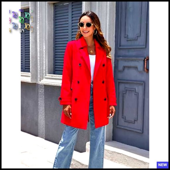 Waterproof Trench Coat Classic Lapel Double Breasted Belted Outerwear Elegant - Picture 3 of 7